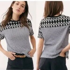 Free people shirt we the free black white striped abstract xs geo shirt stretch